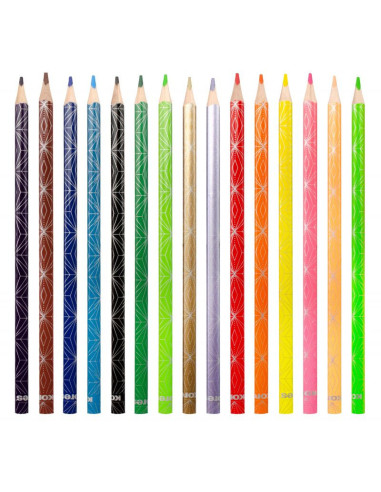 KO93310,Creioane colorate 12 culori + incl. 2 metalice + 1 neon kores