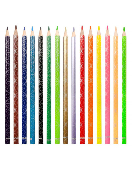 KO93310,Creioane colorate 12 culori + incl. 2 metalice + 1 neon kores