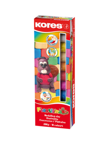 KO34016,Plastilina 10 culori pastel 200 gr kores