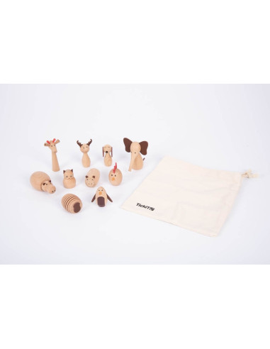 TIK73472,Set 10 animale din lemn Lumea Animalelor
