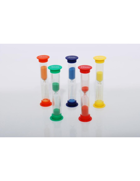 TIK92007,Set de 5 miniclepsidre cu nisip colorat si cronometrare diferita