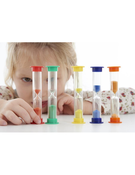 TIK92007,Set de 5 miniclepsidre cu nisip colorat si cronometrare diferita