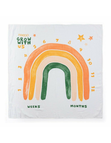 BN-231270,Feedo - Set 2 museline din bambus, Multifunctionale, Hipoalergenice, Cu indicator de varsta, Conform standardului euro