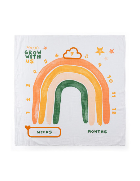 BN-231270,Feedo - Set 2 museline din bambus, Multifunctionale, Hipoalergenice, Cu indicator de varsta, Conform standardului euro