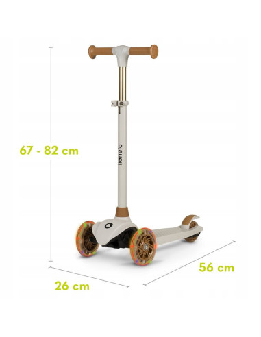 BN-LOE-JESSY_GREY_BROWN,Lionelo - Trotineta pentru copii, Jessy, Pliabila, Pana la 50 Kg, Cu design ergonomic, Cu lumini LED, 56