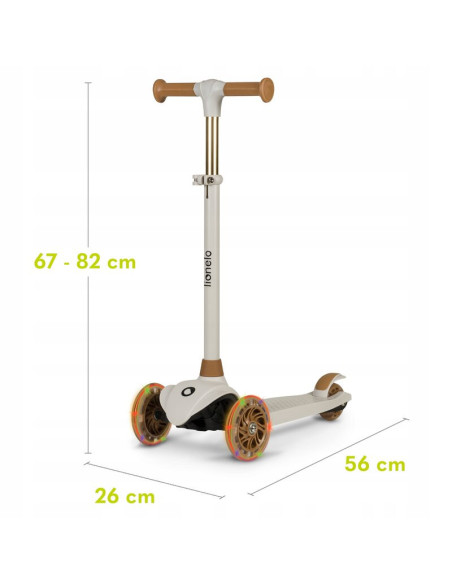 BN-LOE-JESSY_GREY_BROWN,Lionelo - Trotineta pentru copii, Jessy, Pliabila, Pana la 50 Kg, Cu design ergonomic, Cu lumini LED, 56