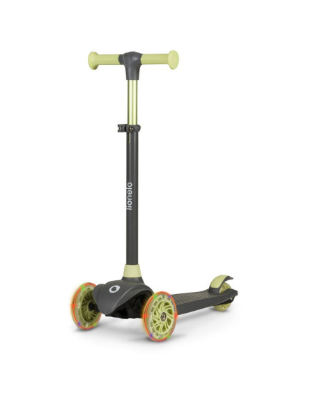 BN-LOE-JESSY_GREY_GREEN,Lionelo - Trotineta pentru copii, Jessy, Pliabila, Pana la 50 Kg, Cu design ergonomic, Cu lumini LED, 56