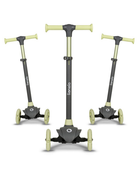 BN-LOE-JESSY_GREY_GREEN,Lionelo - Trotineta pentru copii, Jessy, Pliabila, Pana la 50 Kg, Cu design ergonomic, Cu lumini LED, 56