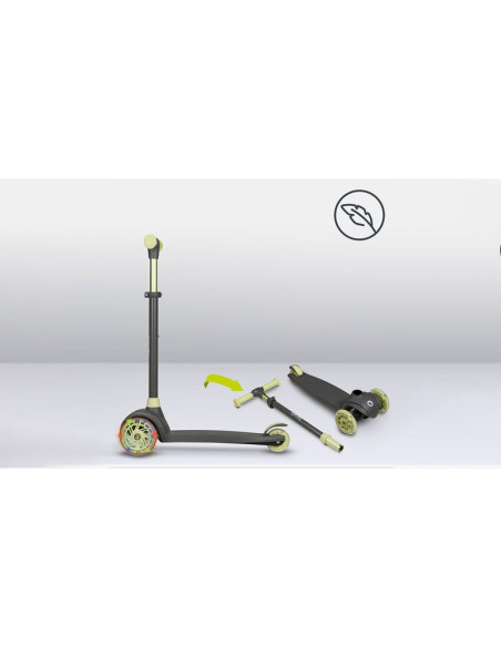 BN-LOE-JESSY_GREY_GREEN,Lionelo - Trotineta pentru copii, Jessy, Pliabila, Pana la 50 Kg, Cu design ergonomic, Cu lumini LED, 56