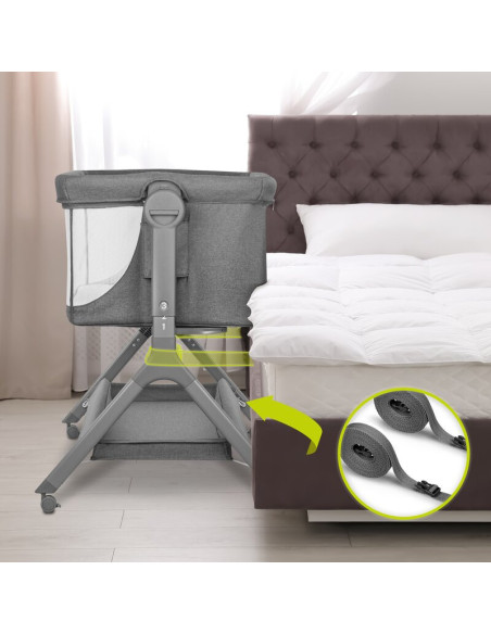 BN-LO-LEONIE_PLUS_GREY_STONE,Lionelo - Patut co-sleeper Leonie Plus, Pliabil, Cu sistem de leganare, Cu setare unghiulara, Regla