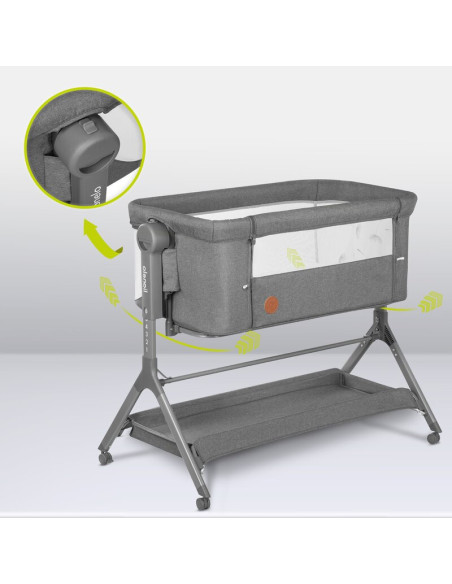 BN-LO-LEONIE_PLUS_GREY_STONE,Lionelo - Patut co-sleeper Leonie Plus, Pliabil, Cu sistem de leganare, Cu setare unghiulara, Regla