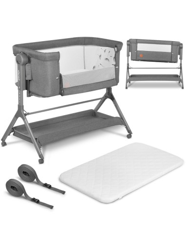 BN-LO-LEONIE_PLUS_GREY_STONE,Lionelo - Patut co-sleeper Leonie Plus, Pliabil, Cu sistem de leganare, Cu setare unghiulara, Regla