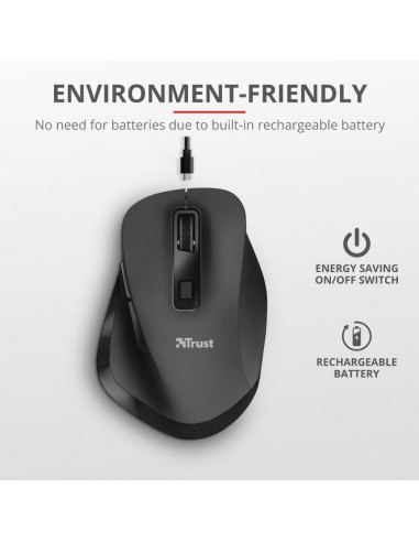 Mouse Trust Fyda, Rechargeable Wireless, negru,TR-23804