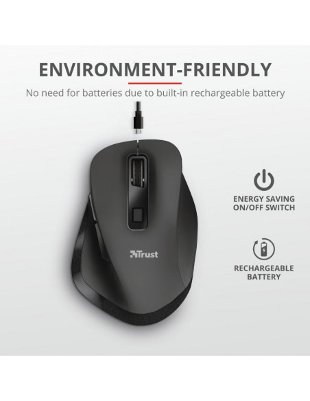 Mouse Trust Fyda, Rechargeable Wireless, negru,TR-23804