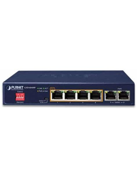 GSD-604HP,Switch PoE Planet 4-Port 10/100/1000T 802.3at POE + 2-Port 10/100/1000T Desktop Switch (55W POE Budget, Externa "GSD-6