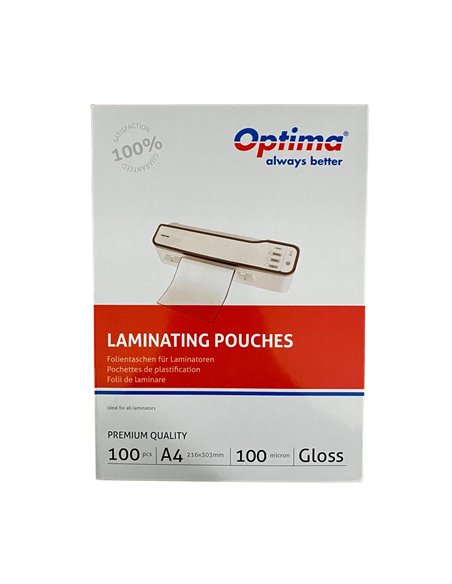 OP-75004100,Folie pentru laminare OPTIMA A4 (216x303 mm), 100 microni 100 BUC./TOP