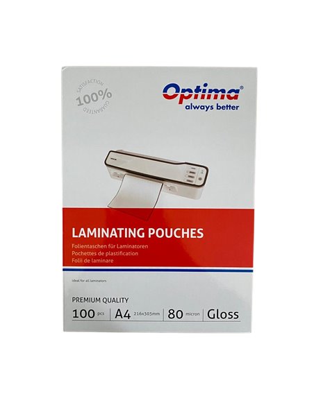 OP-75004080,Folie pentru laminare OPTIMA A4 (216x303 mm), 80 microni 100 BUC./TOP