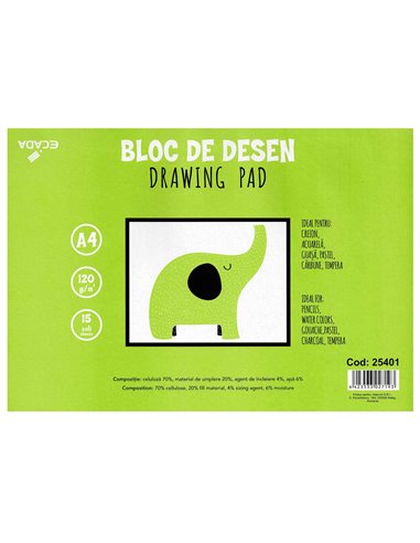 25401,Bloc de desen A4 ECADA, 15 file, 120g/mp