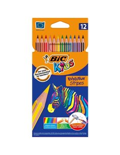 EAN-499102,Creioane colorate BIC Evolution Stripes, 12 culori/set