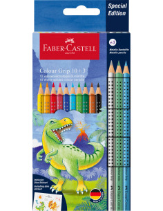 FC201545,Set promo creioane colorate 10+3 culori grip 2001 dinozauri faber-castell