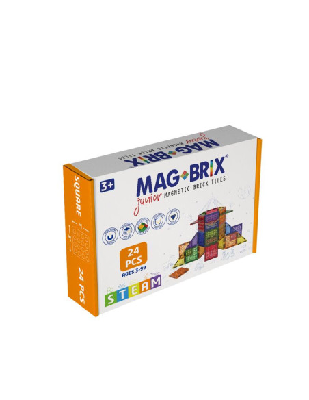 MBRXJR24,Set magnetic Magbrix Junior 24 piese patrate - compatibil cu caramizi de constructie tip Lego Duplo