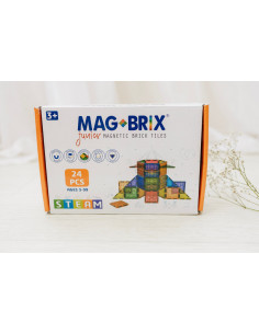 MBRXJR24,Set magnetic Magbrix Junior 24 piese patrate - compatibil cu caramizi de constructie tip Lego Duplo 2