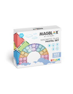 MBL-109,Set magnetic Magblox - 102 piese magnetice de constructie PASTEL transparente