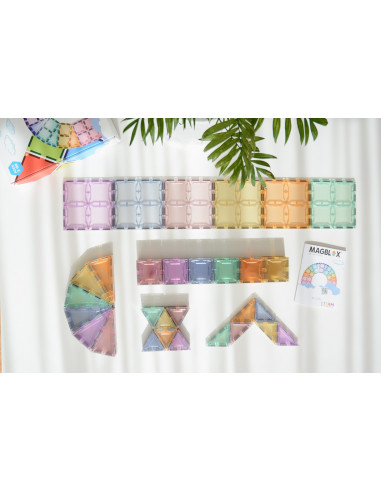 MBL-109,Set magnetic Magblox - 102 piese magnetice de constructie PASTEL transparente