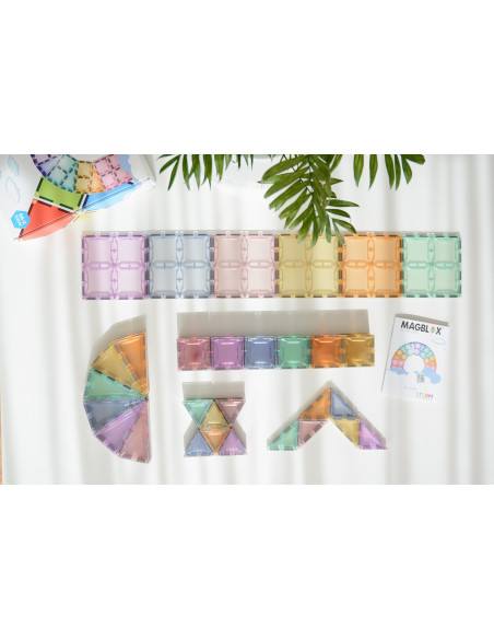 MBL-109,Set magnetic Magblox - 102 piese magnetice de constructie PASTEL transparente