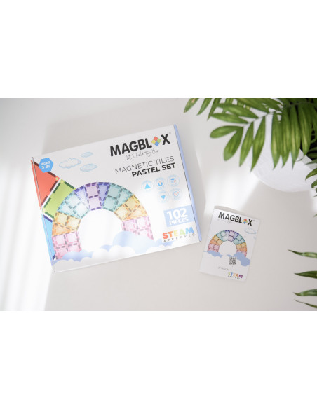 MBL-109,Set magnetic Magblox - 102 piese magnetice de constructie PASTEL transparente