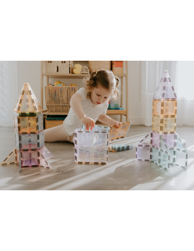 MBL-109,Set magnetic Magblox - 102 piese magnetice de constructie PASTEL transparente