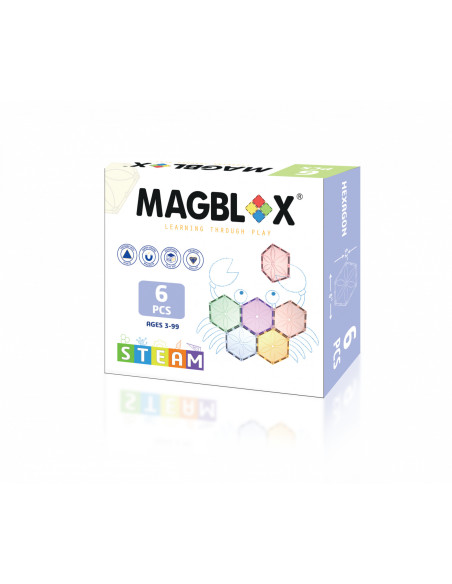 MBL-111,Set magnetic Magblox - 6 piese magnetice hexagon PASTEL pentru constructie