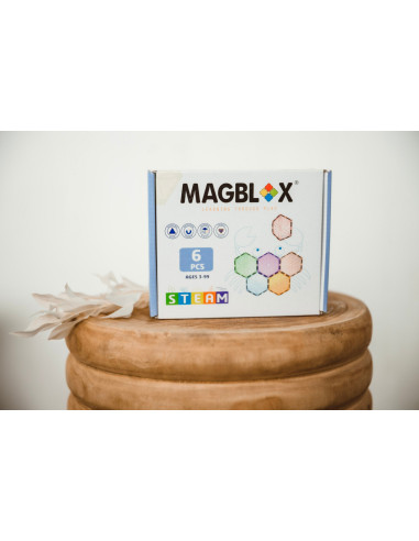 MBL-111,Set magnetic Magblox - 6 piese magnetice hexagon PASTEL pentru constructie