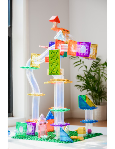 MBL-114,Set magnetic Magblox - 98 piese, circuit cu bile - Magbrix Marble Run