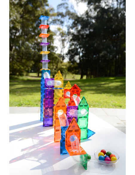 MBL-114,Set magnetic Magblox - 98 piese, circuit cu bile - Magbrix Marble Run