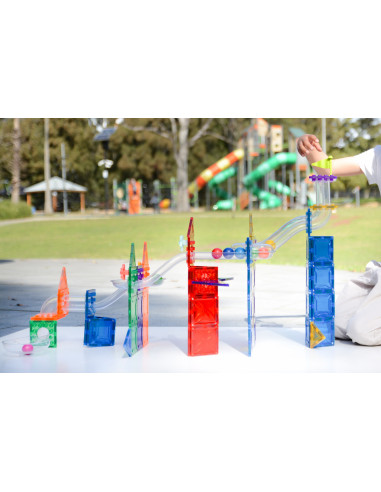 MBL-114,Set magnetic Magblox - 98 piese, circuit cu bile - Magbrix Marble Run