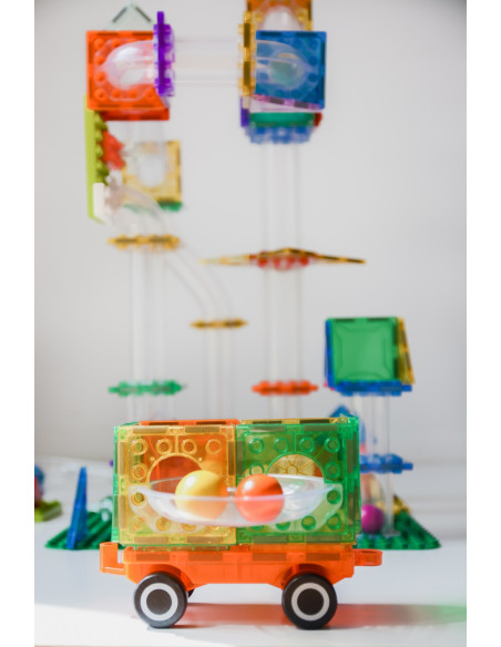 MBL-114,Set magnetic Magblox - 98 piese, circuit cu bile - Magbrix Marble Run