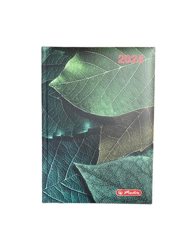 2024-9492950,Agenda datata Herlitz A5, 352 pagini, coperta buretata, Motiv leaves 2024