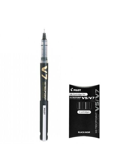 PBC2/0225560,Set roller reincarcabil Pilot V7 Hi-Tecpoint 0.7 mm + 3 rezerve, Negru