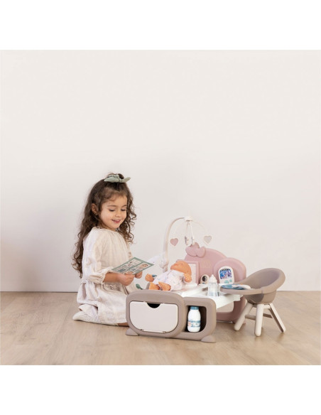 S7600220379,Centru de ingrijire pentru papusi Smoby Baby Nurse Cocoon Nursery crem cu papusa si accesorii
