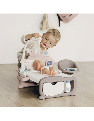 S7600220379,Centru de ingrijire pentru papusi Smoby Baby Nurse Cocoon Nursery crem cu papusa si accesorii