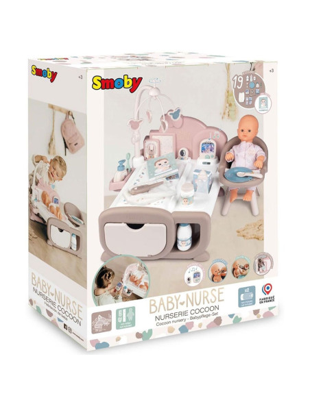 S7600220379,Centru de ingrijire pentru papusi Smoby Baby Nurse Cocoon Nursery crem cu papusa si accesorii