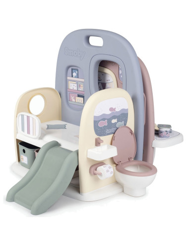 S7600240307,Centru de ingrijire pentru papusi Smoby Baby Care Childcare Center albastru roz cu accesorii