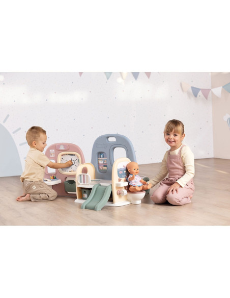 S7600240307,Centru de ingrijire pentru papusi Smoby Baby Care Childcare Center albastru roz cu accesorii