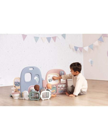 S7600240307,Centru de ingrijire pentru papusi Smoby Baby Care Childcare Center albastru roz cu accesorii