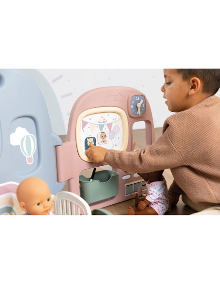 S7600240307,Centru de ingrijire pentru papusi Smoby Baby Care Childcare Center albastru roz cu accesorii