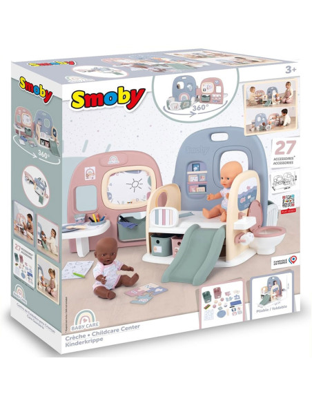 S7600240307,Centru de ingrijire pentru papusi Smoby Baby Care Childcare Center albastru roz cu accesorii