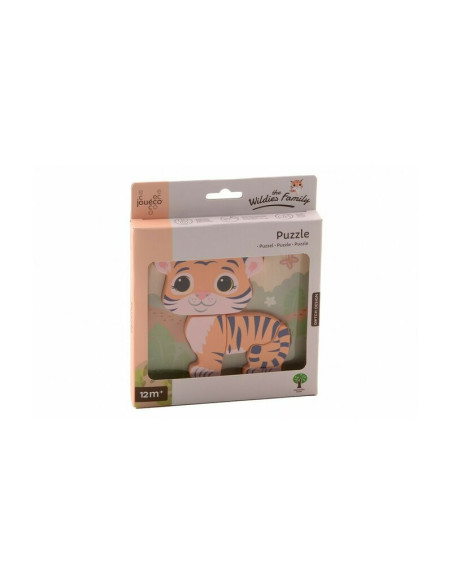 BN-80097_tiger,Joueco - Puzzle din lemn certificat FSC, Familia Wildies, Tigru, 15x18.5 cm, 12 luni+,4 piese, Multicolor