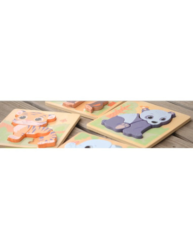 BN-80097_tiger,Joueco - Puzzle din lemn certificat FSC, Familia Wildies, Tigru, 15x18.5 cm, 12 luni+,4 piese, Multicolor