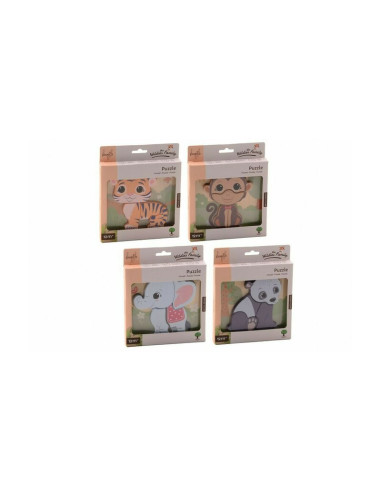 BN-80097_tiger,Joueco - Puzzle din lemn certificat FSC, Familia Wildies, Tigru, 15x18.5 cm, 12 luni+,4 piese, Multicolor
